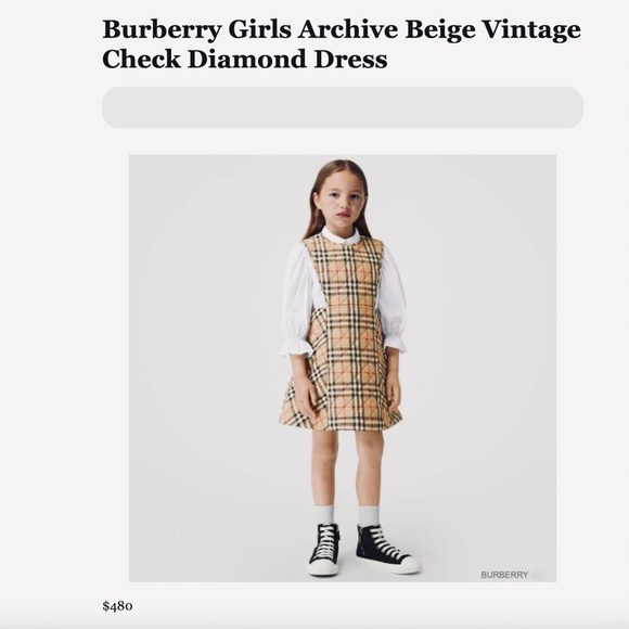 Burberry Girls 2T Quilted Archive Beige Vintage Check Diamond  Pattern Dress 2T - Picture 3 of 7